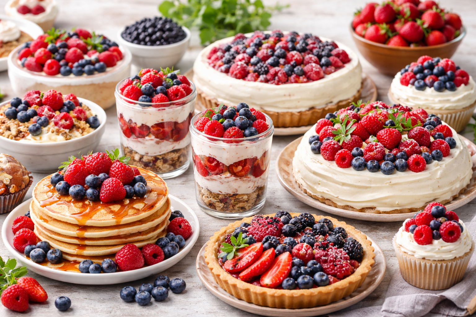 Ягоды в десертах, завтраках и праздничной подаче